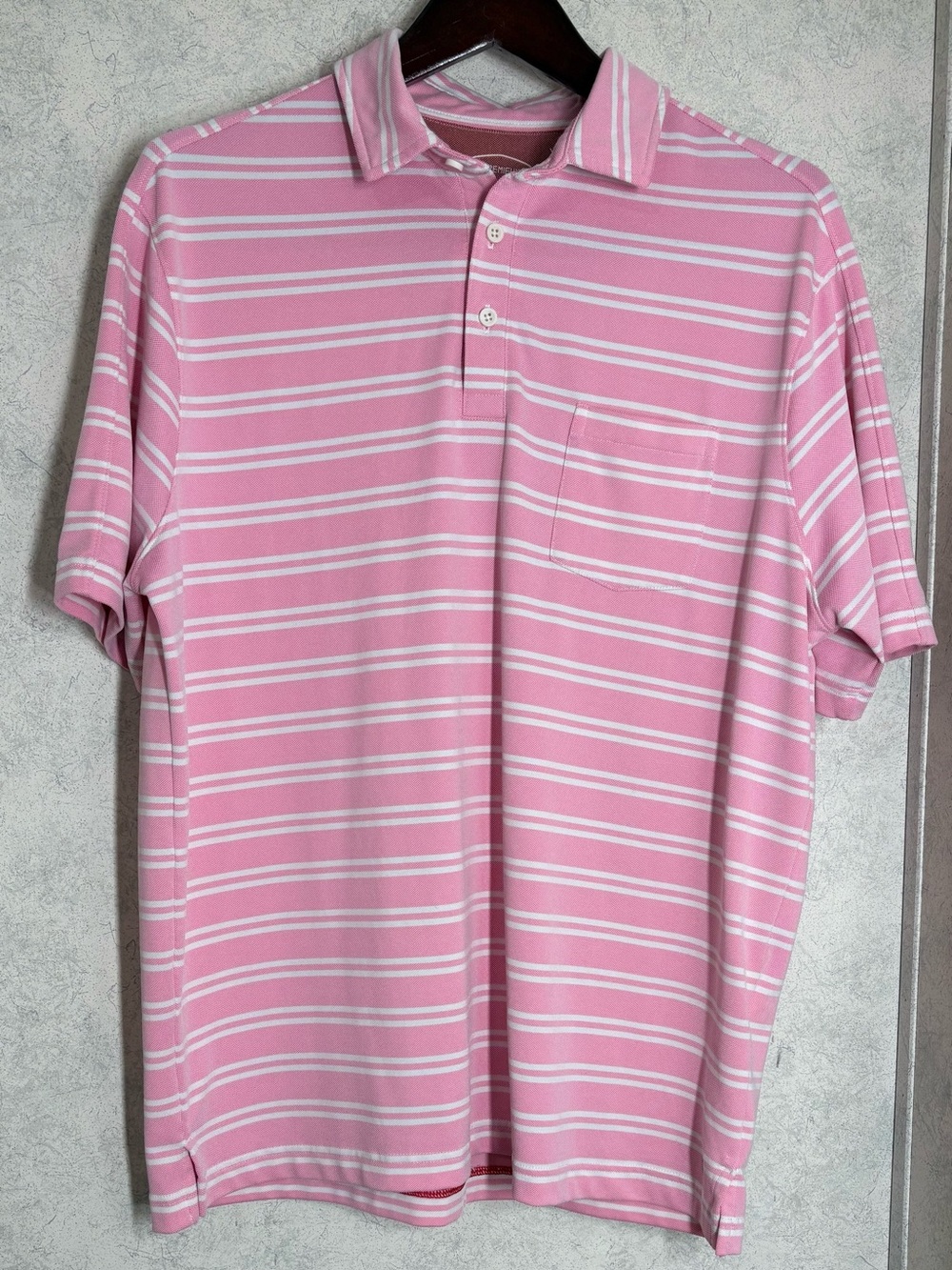 Daniel Cremieux Signature Collection Salmon/White Striped Polo Shirt Sz Lg EUC